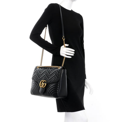 Gucci Calfskin Matelasse Large GG Marmont Shoulder Bag Black 2 of 7