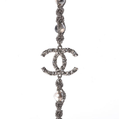 Chanel Crystal Pearl Bead Chain CC Long Necklace Ruthenium 5 of 6