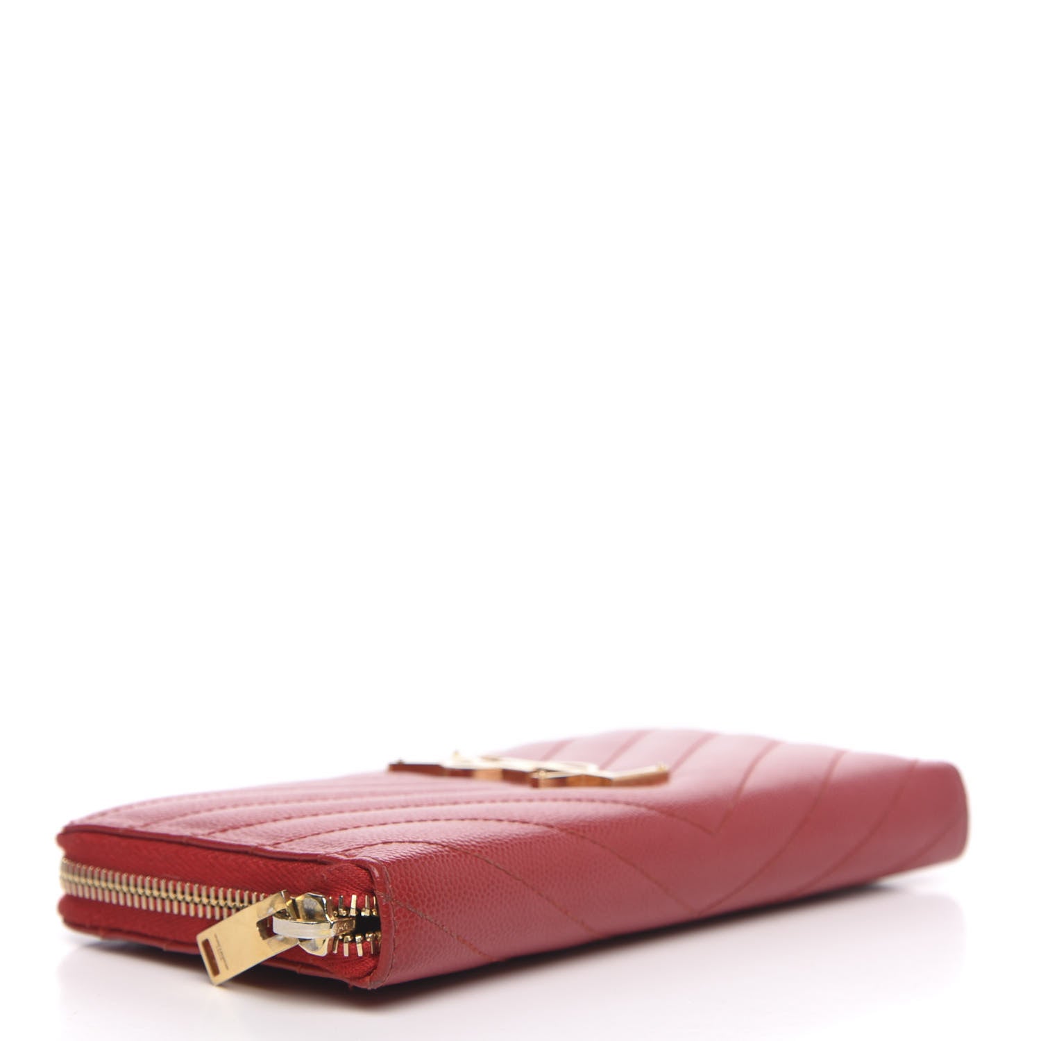Saint Laurent Grain De Poudre Matelasse Chevron Monogram Zip Around Wallet Red 4 of 9