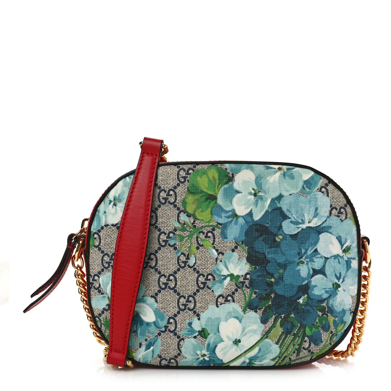 Gucci GG Supreme Monogram Blooms Mini Chain Shoulder Bag Beige Blue Navy Hibiscus Red 1 of 9