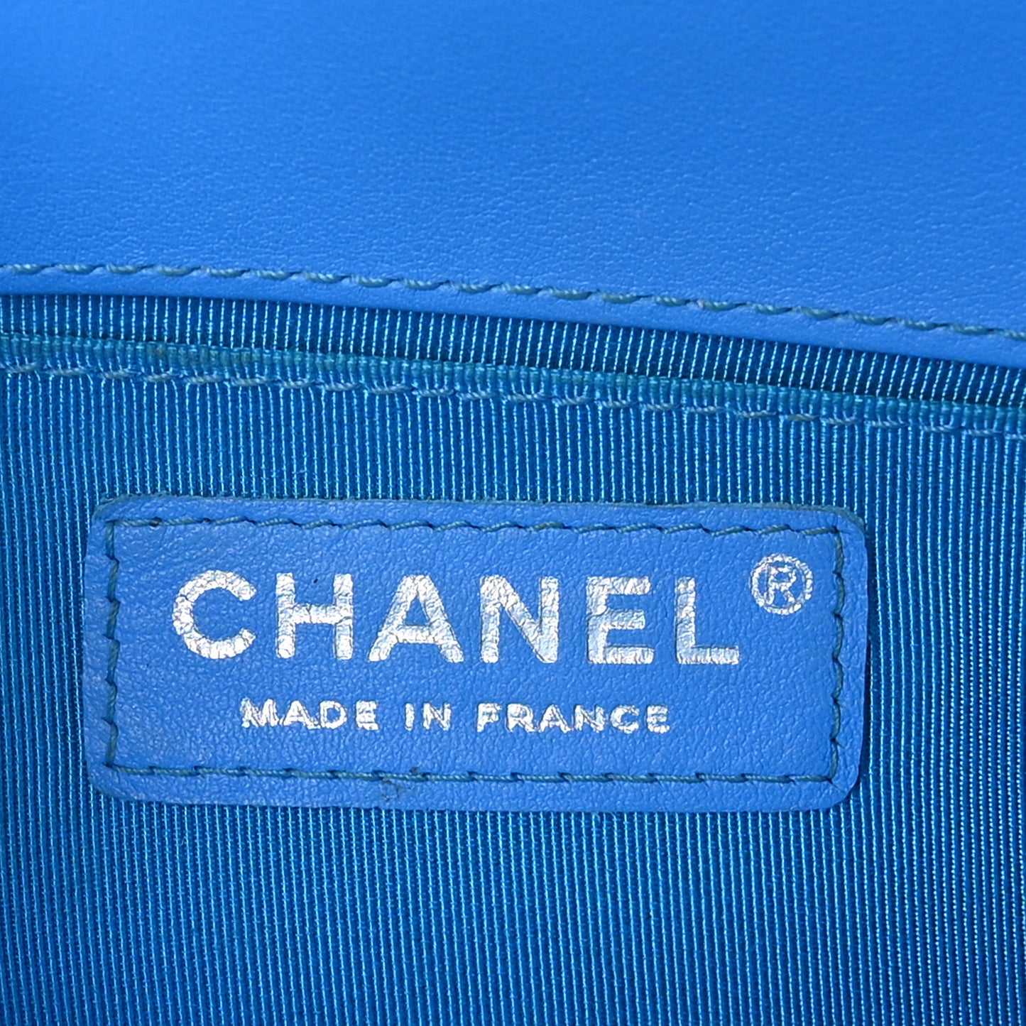Patent Calfskin Quilted Small Boy Flap Blue