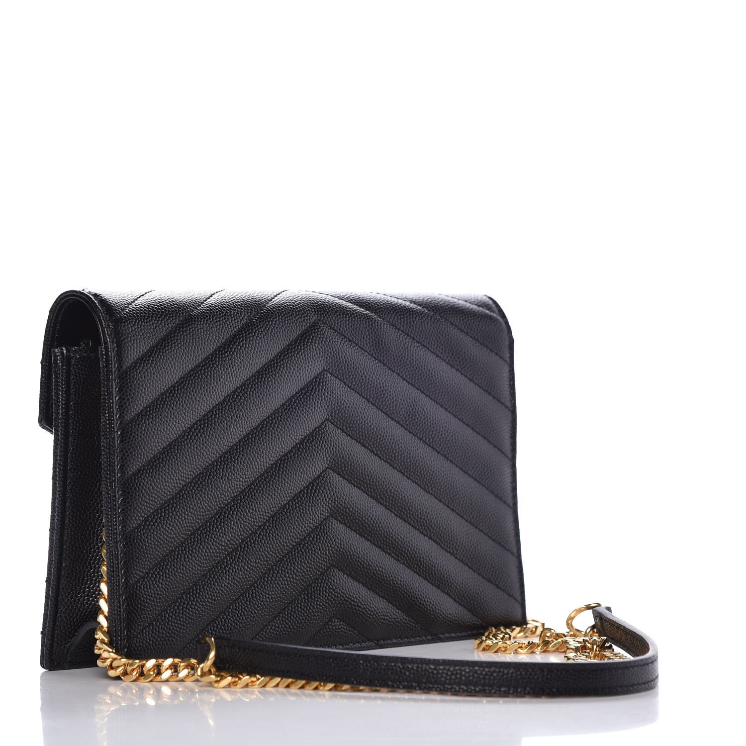 Saint Laurent Grain De Poudre Matelasse Chevron Monogram Envelope Chain Wallet Black 3 of 6