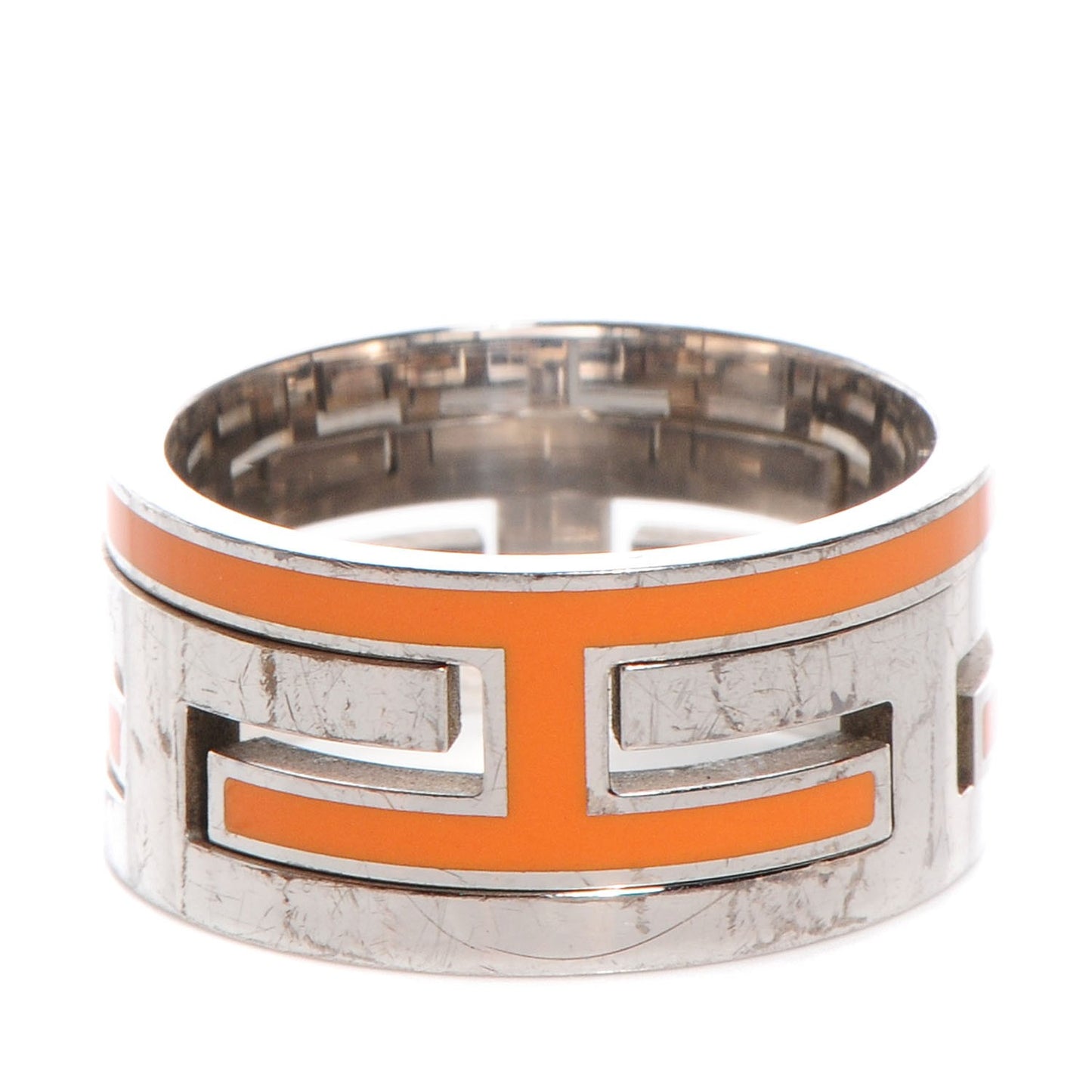 Sterling Silver Enamel Move H Ring 55 7.25 Orange