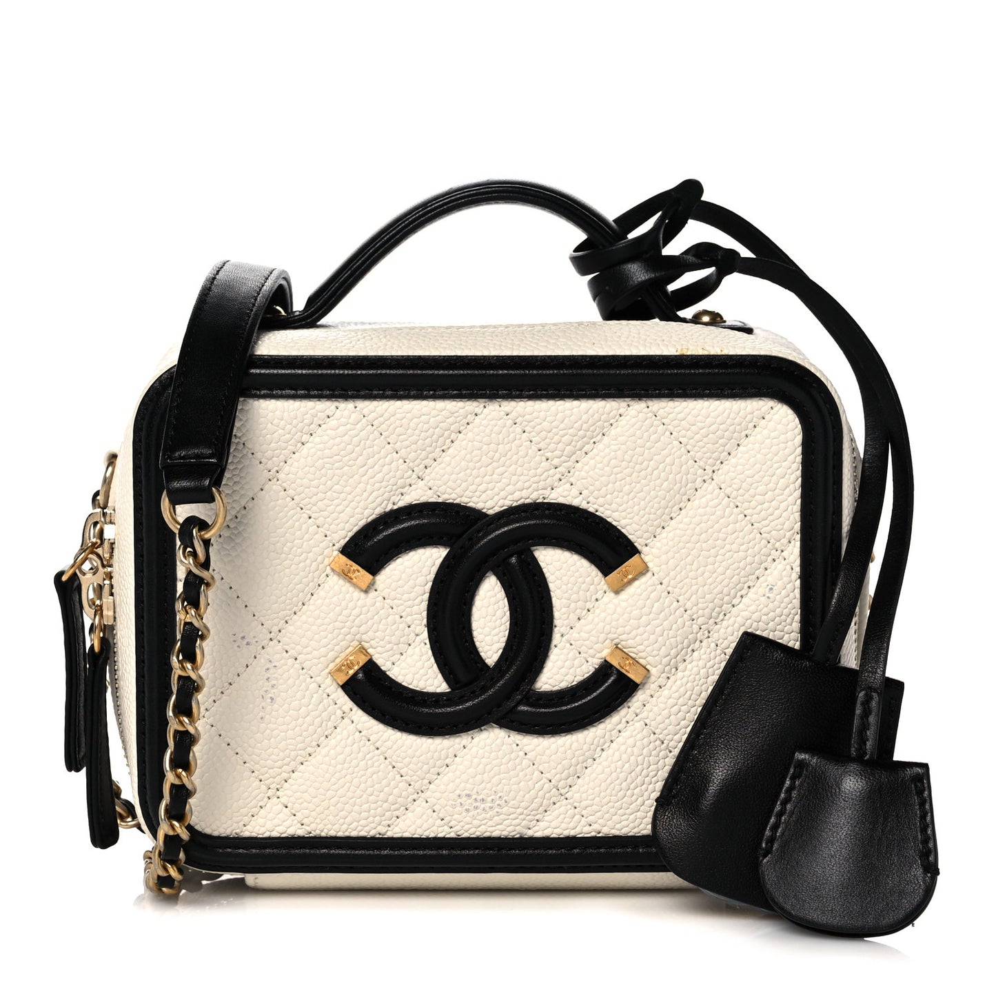 Caviar Quilted Small CC Filigree Vanity Case White Black