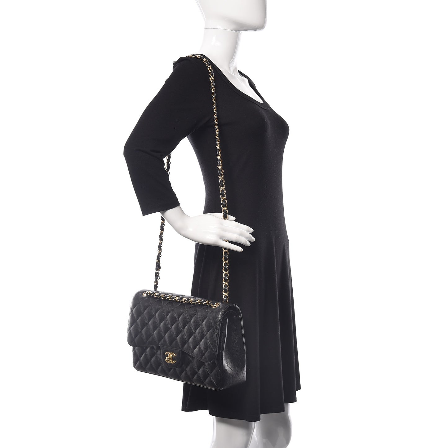Caviar Quilted Jumbo Double Flap Black