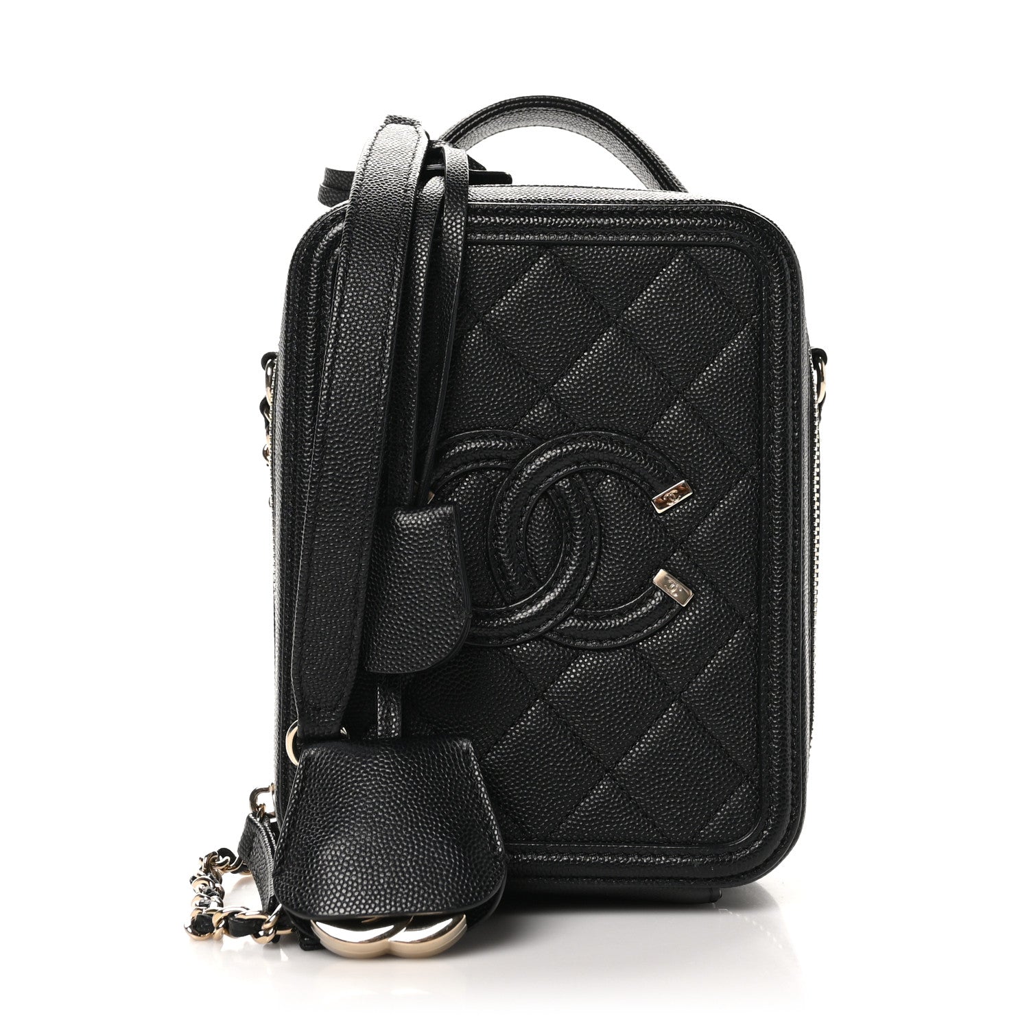 Chanel Caviar Quilted CC North South Filigree Vanity Case Black 1 of 10