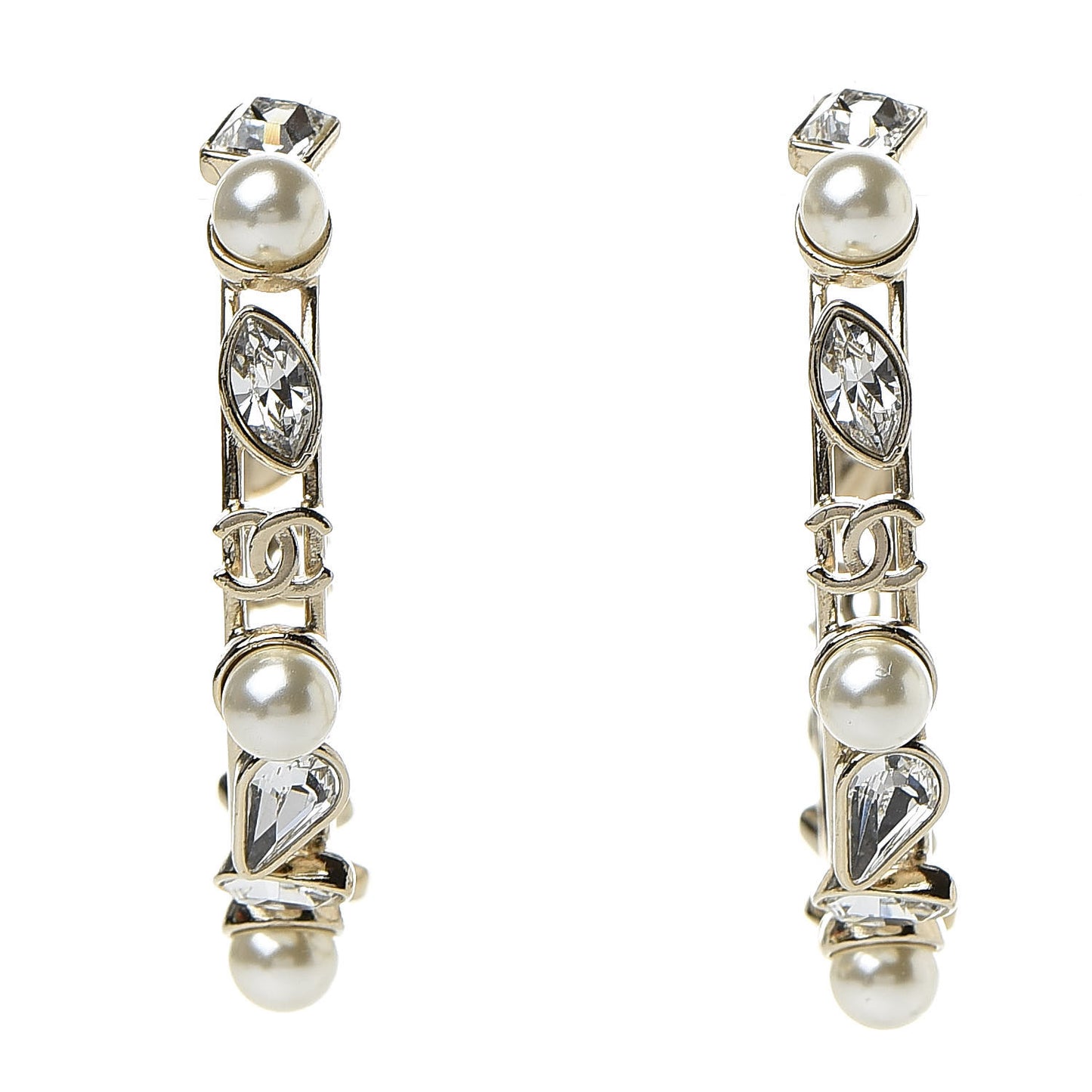 Glass Pearl Strass Snowfall Hoop Earrings Gold
