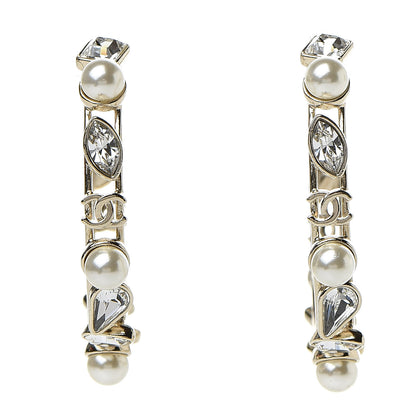 Chanel Glass Pearl Strass Snowfall Hoop Earrings Gold 1 of 4
