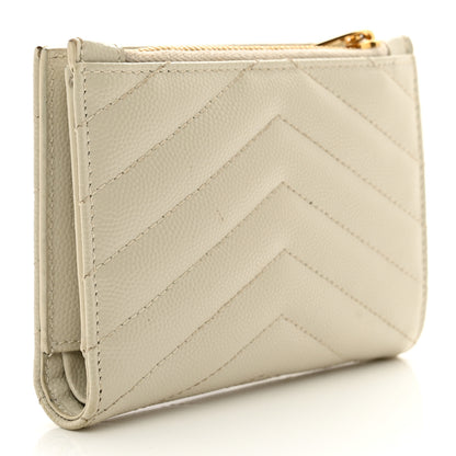 Saint Laurent Grain De Poudre Matelasse Chevron Monogram Zipped Two-Part Wallet Crema Soft 3 of 7