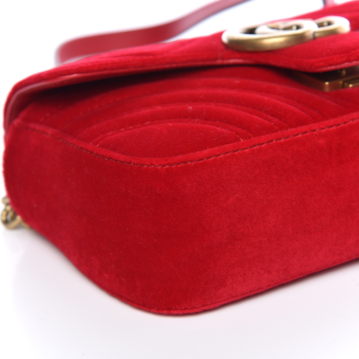 Gucci Velvet Matelasse Mini GG Marmont Shoulder Bag Hibiscus Red 9 of 11