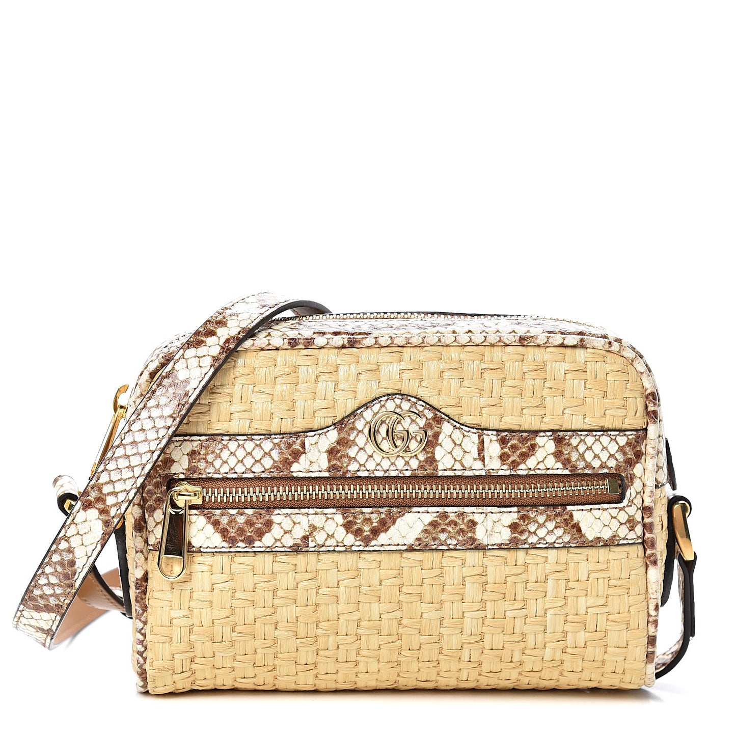 Raffia Elaphe Mini Ophidia Shoulder Bag Natural Cream Brown