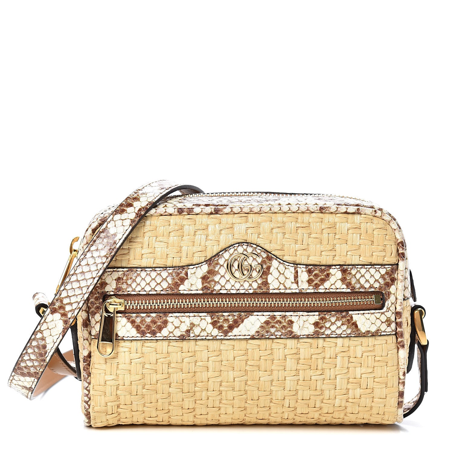 Gucci Raffia Elaphe Mini Ophidia Shoulder Bag Natural Cream Brown 1 of 10