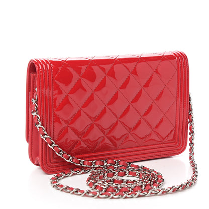Chanel Patent Calfskin Quilted Boy Wallet On Chain WOC Red 2 of 10