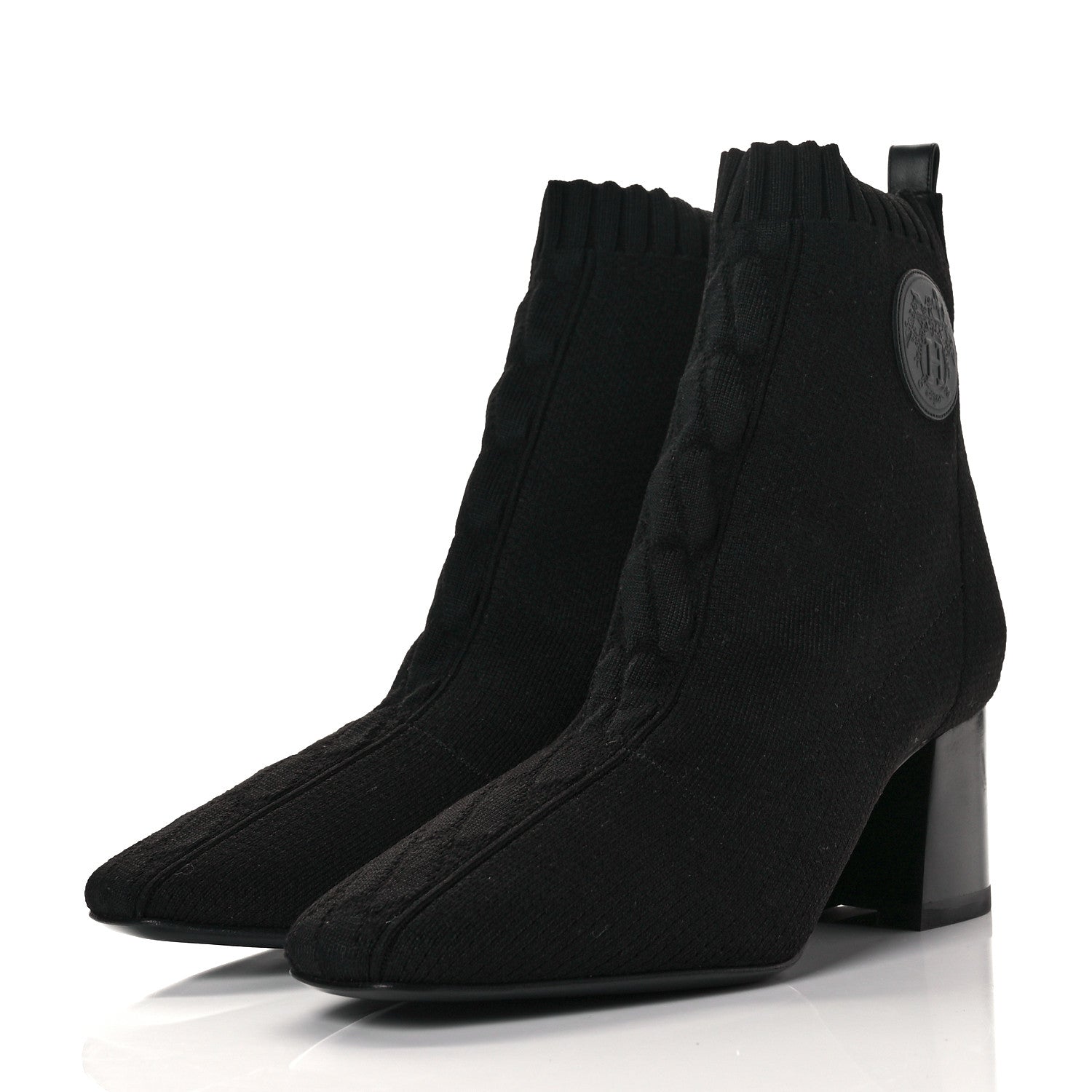 Hermes Knit Calfskin Volver Ankle Boots 37.5 Black 5 of 16