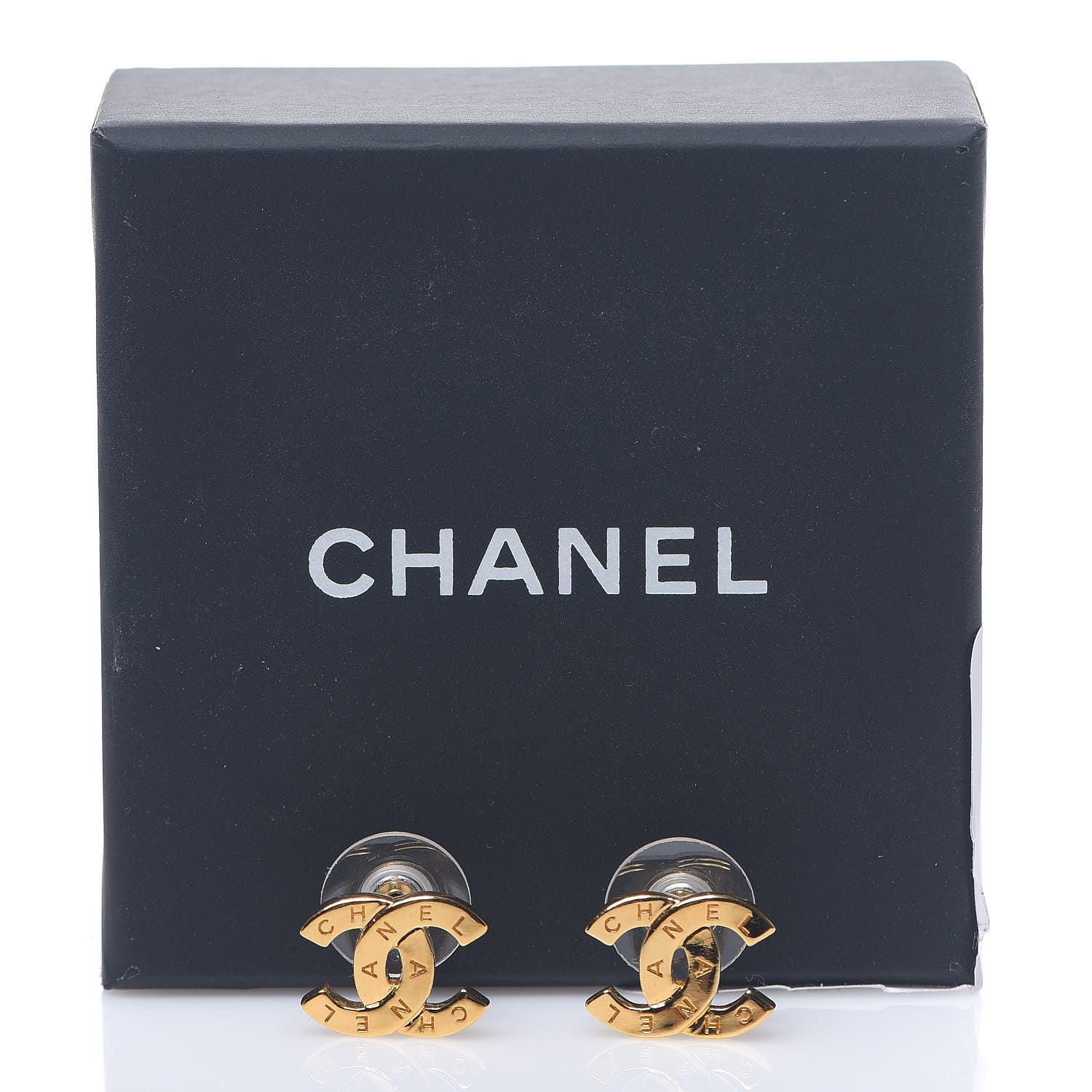 Chanel Metal CC Paris Button Stud Earrings Gold 5 of 5