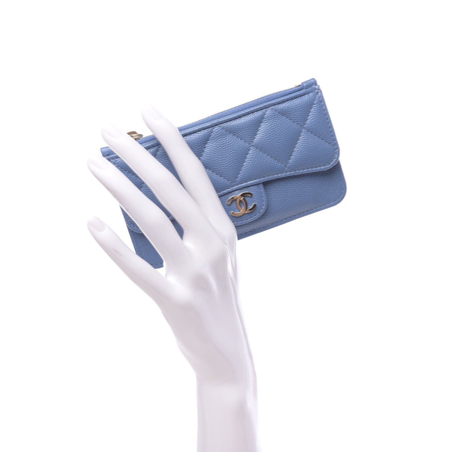 Chanel Caviar Quilted Flap Zip Card Holder Blue 2 of 8