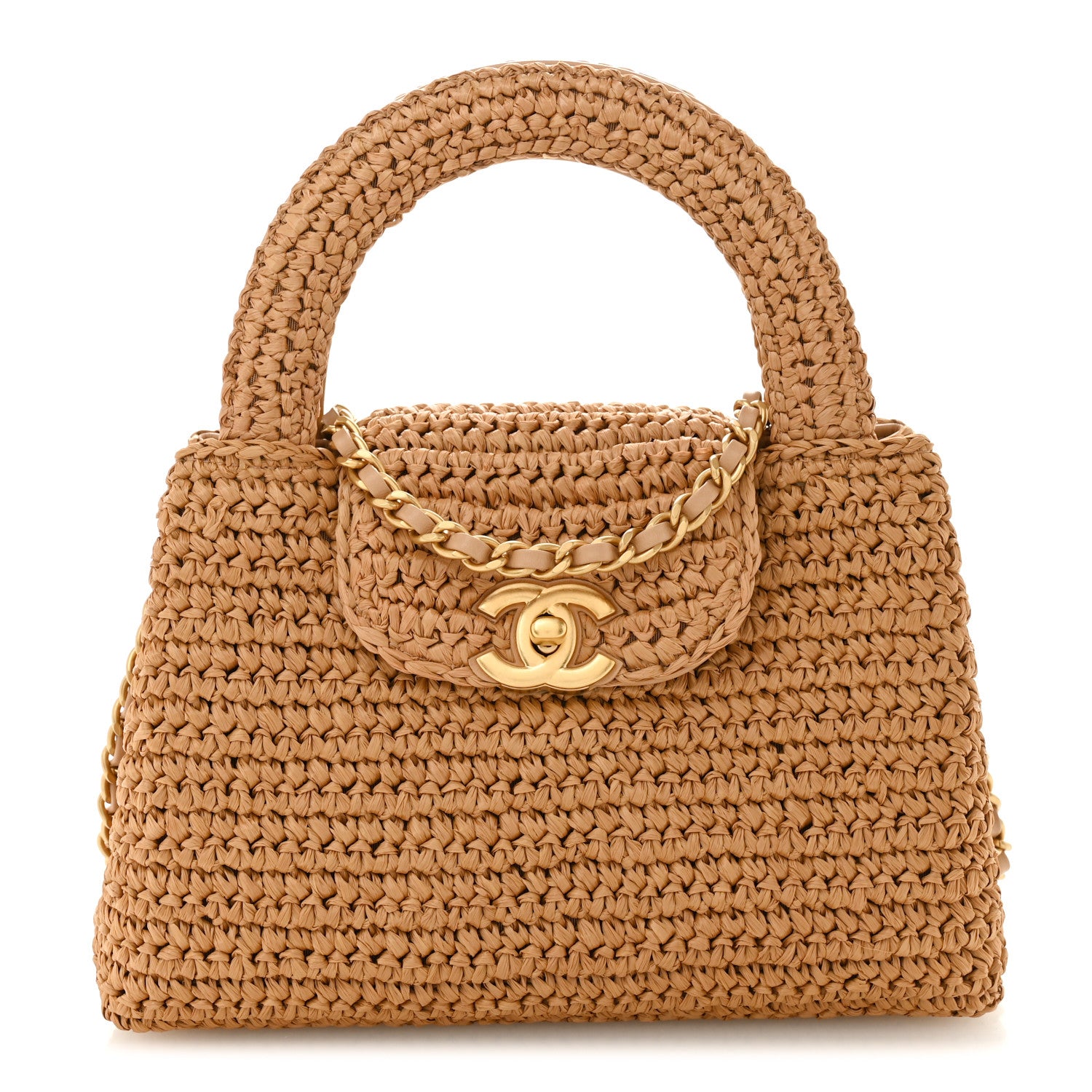 Chanel Braided Raffia Nano Kelly Flap Bag Dark Beige 1 of 11