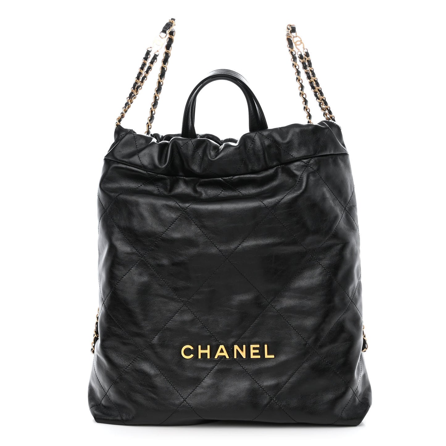 Shiny Calfskin Quilted Chanel 22 Backpack Black