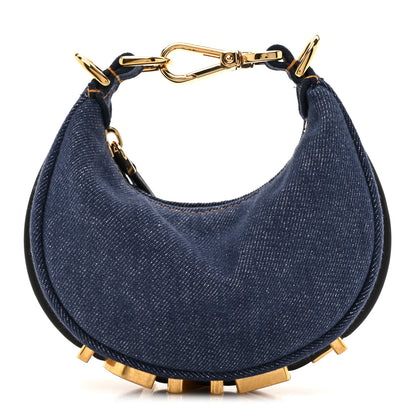 Fendi Denim Shiny Nappa Nano Fendigraphy Hobo Charm Blue Moro 1 of 11