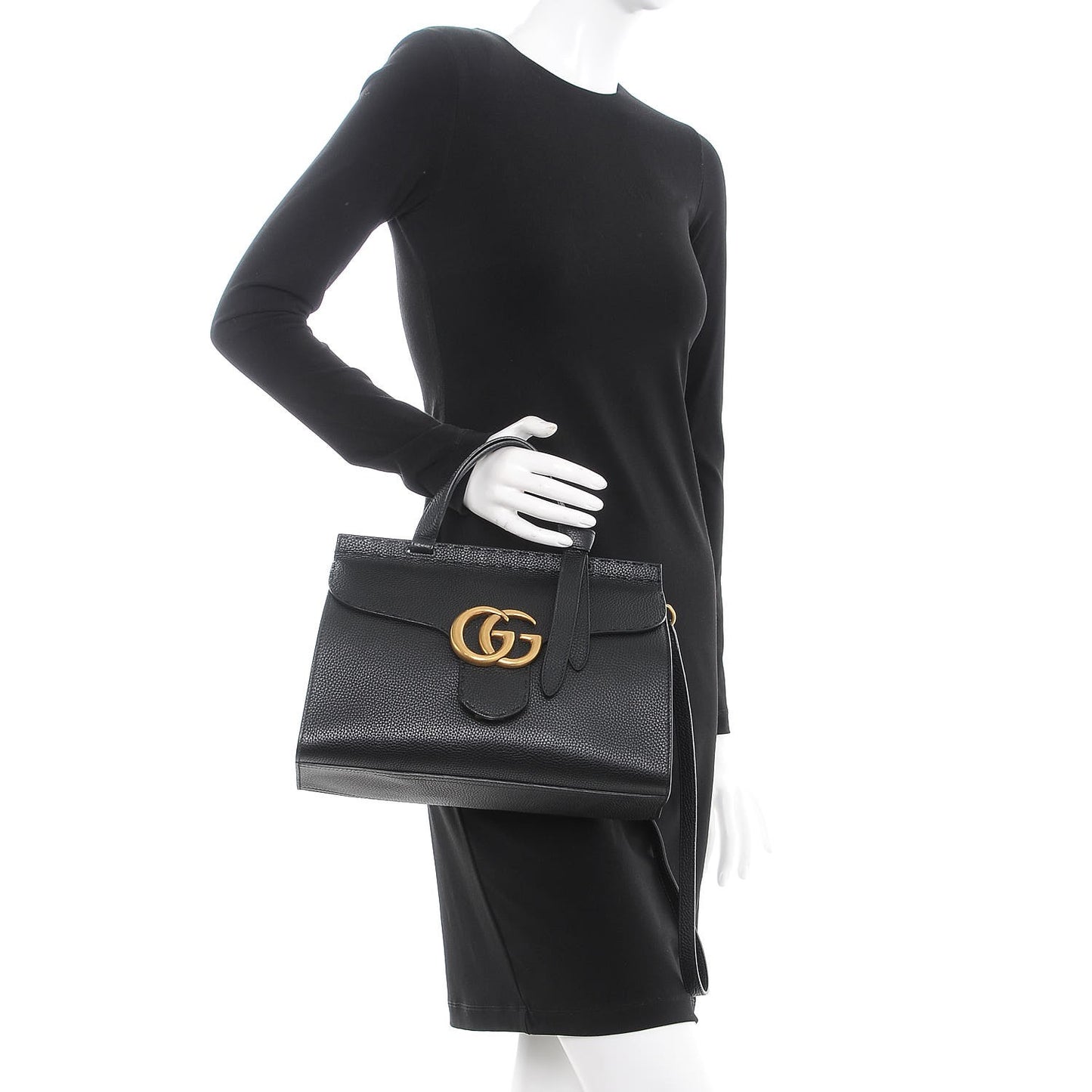 Calfskin Small GG Marmont Top Handle Bag Black