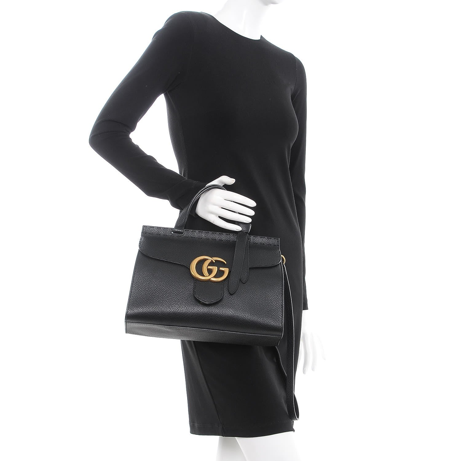 Gucci Calfskin Small GG Marmont Top Handle Bag Black 3 of 8