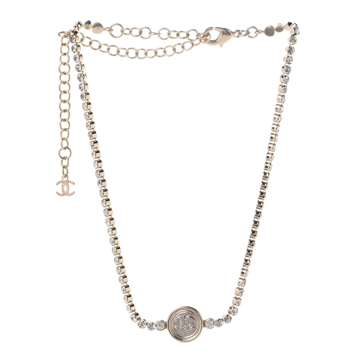 Chanel Crystal CC Chain Short Necklace Gold 3 of 6