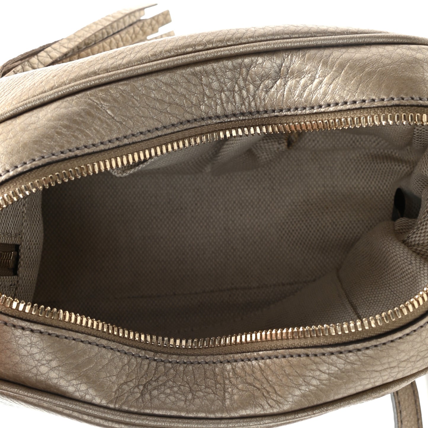 Metallic Pebbled Calfskin Small Soho Disco Bag Golden Beige