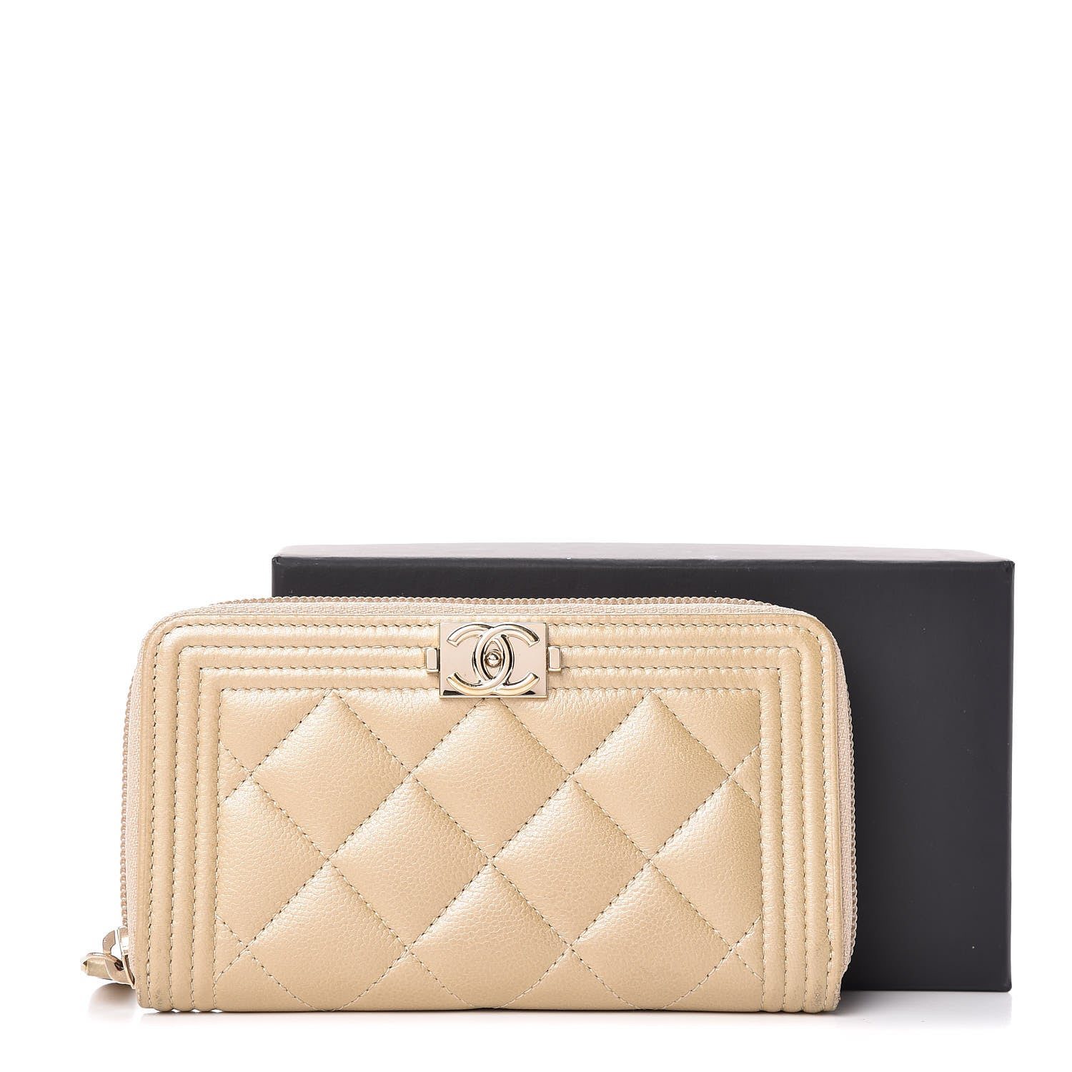 Chanel Metallic Caviar Quilted Small Boy Zip Around Wallet Light Gold 9 of 9