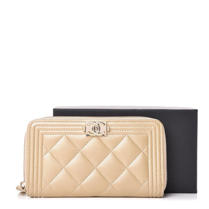 Chanel Metallic Caviar Quilted Small Boy Zip Around Wallet Light Gold 9 of 9
