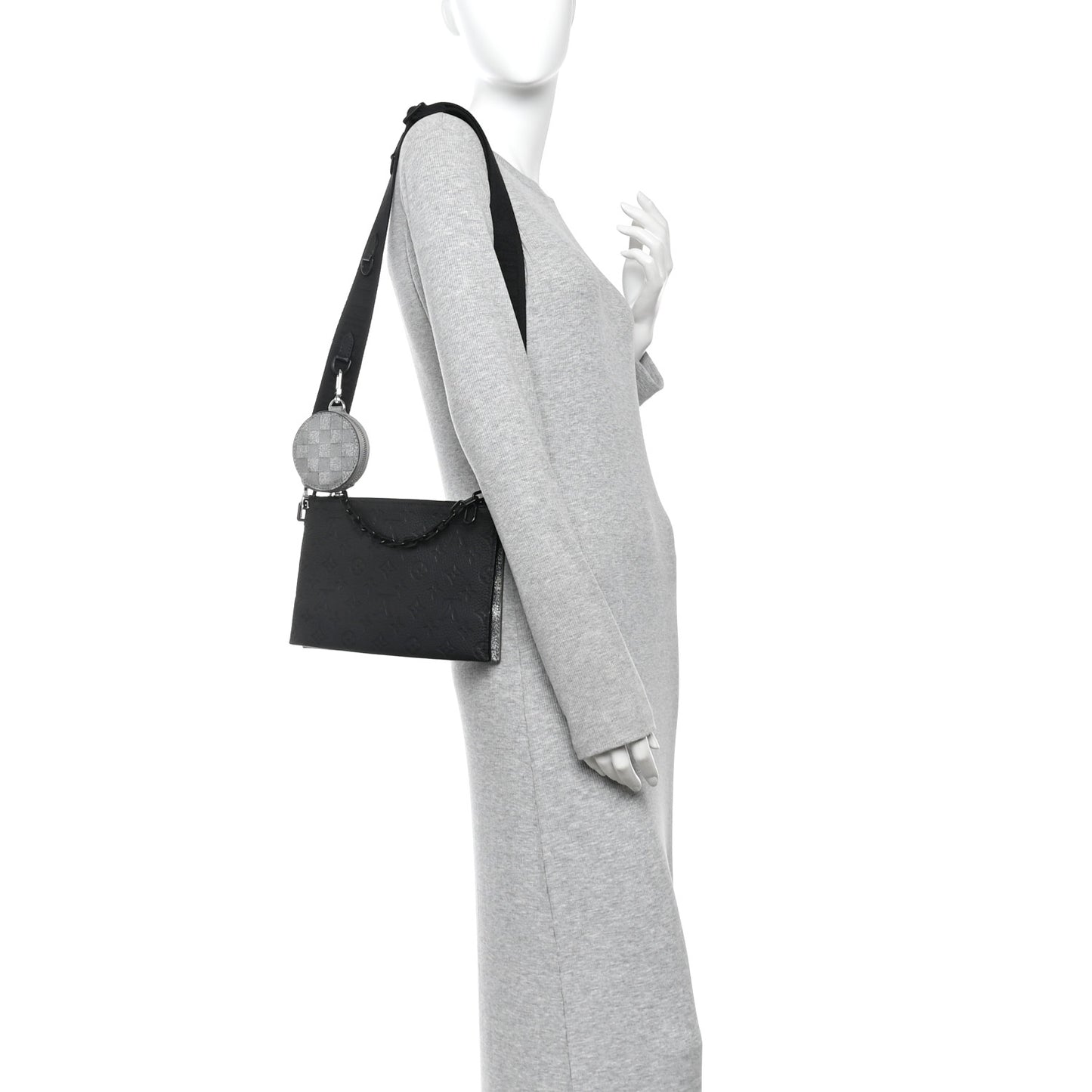 Damier Glitter Taurillon Monogram In The Loop Trio Pouch Black Silver
