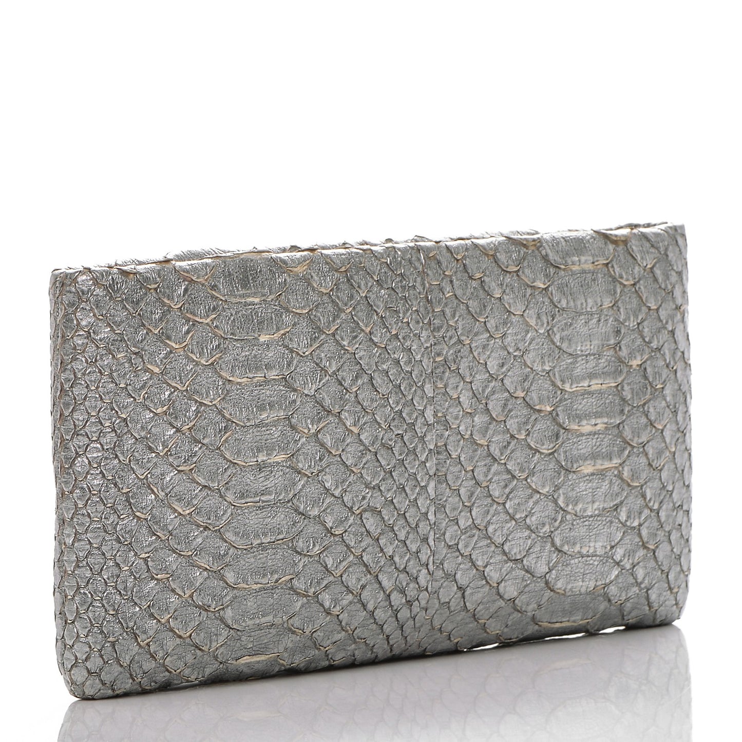 Metallic Python Crystal Paris Bombay Clutch Silver