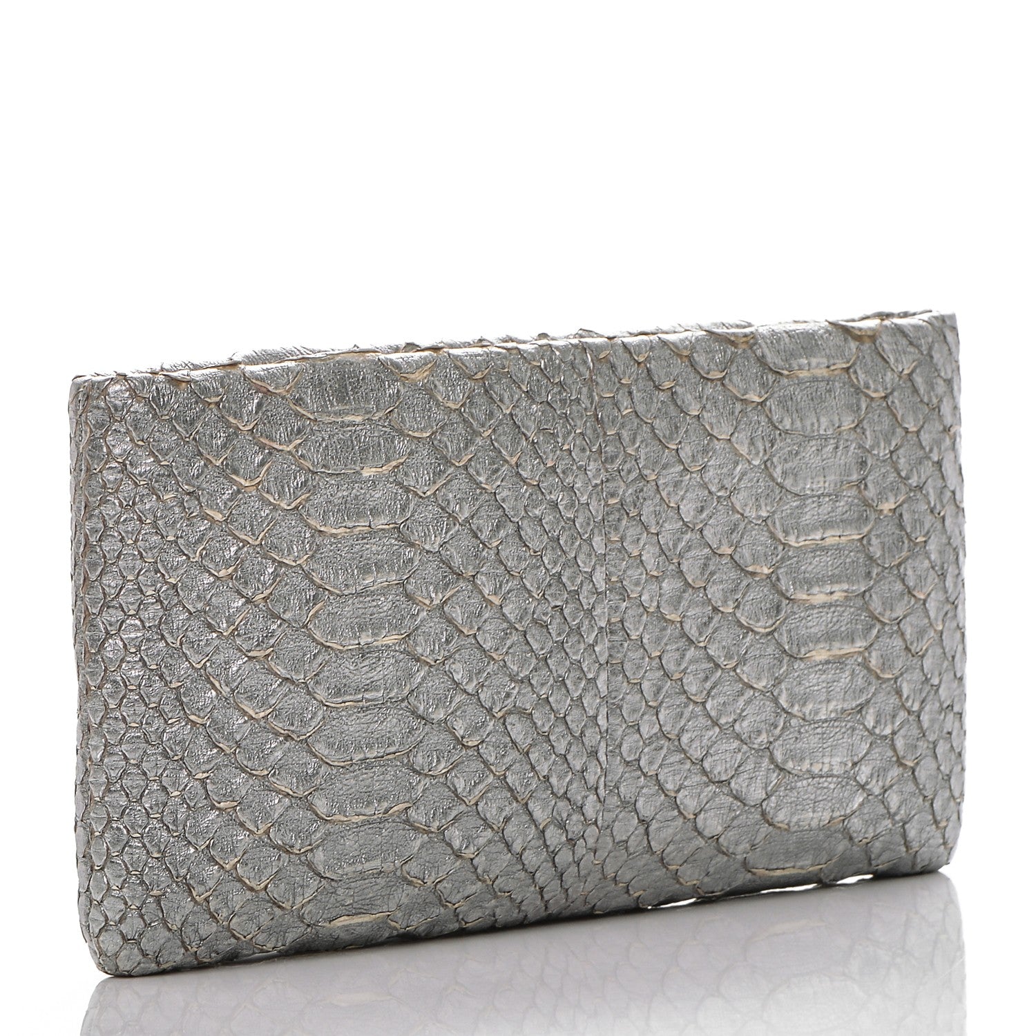 Chanel Metallic Python Crystal Paris Bombay Clutch Silver 3 of 7