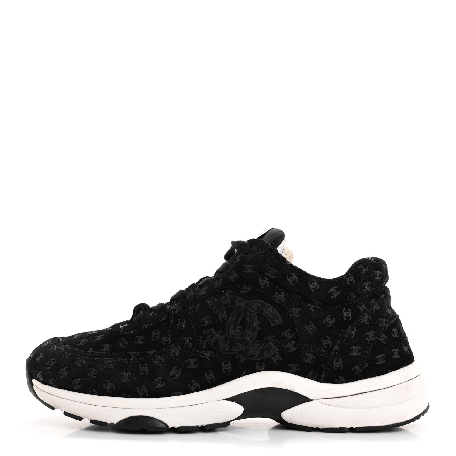 Chanel Suede Calfskin Printed CC Sneakers 38.5 Black 1 of 12