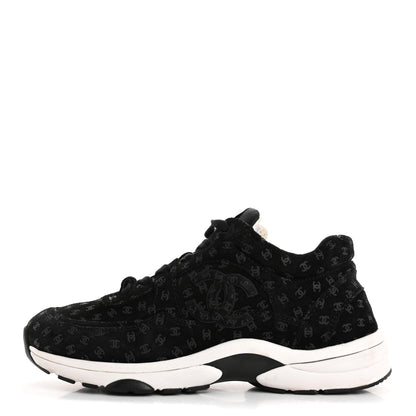Chanel Suede Calfskin Printed CC Sneakers 38.5 Black 1 of 12