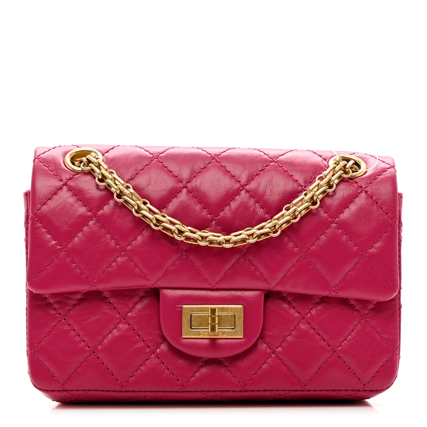 Aged Calfskin Quilted 2.55 Reissue Mini Flap Fuchsia