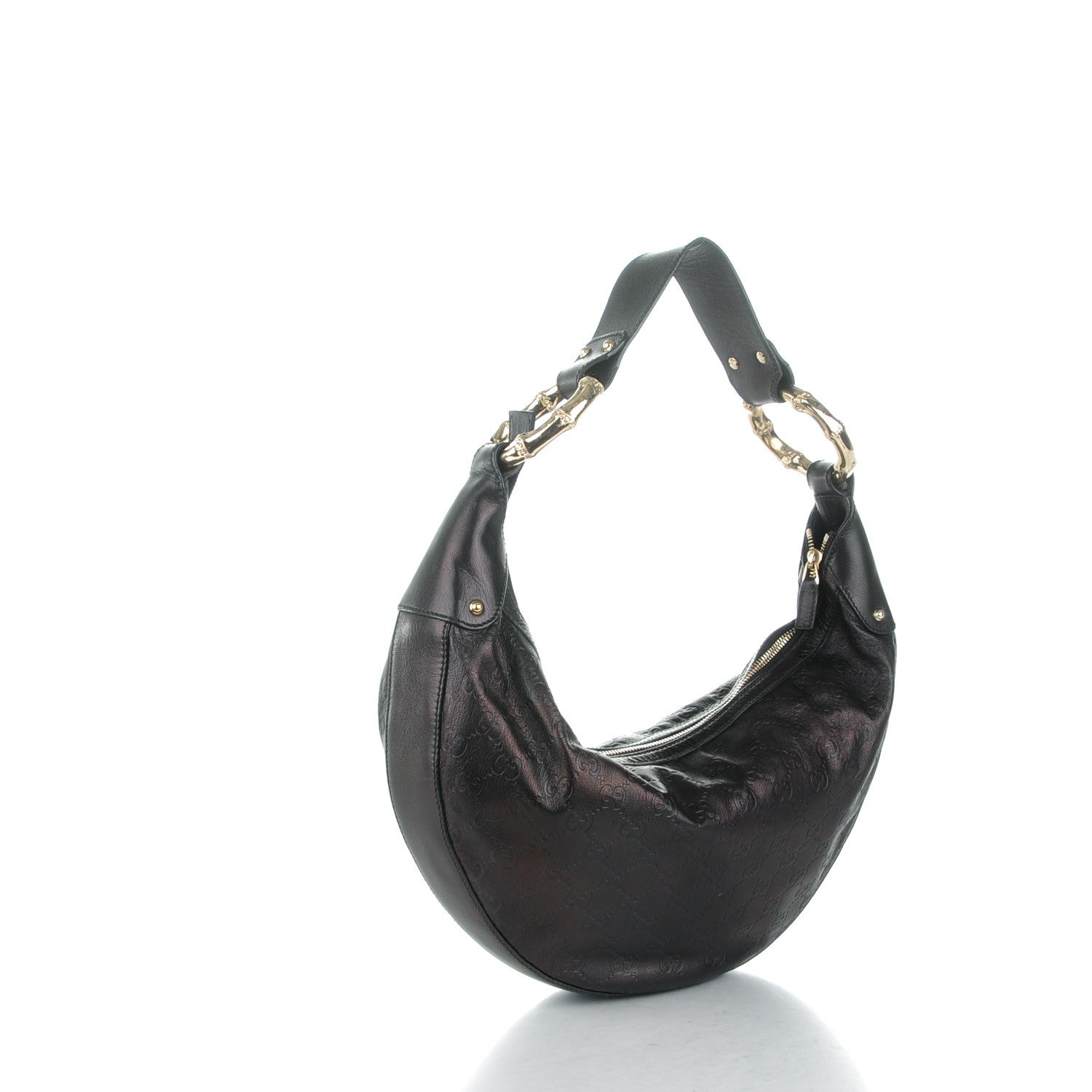 Gucci Guccissima Half Moon Bamboo Ring Hobo Black 3 of 7