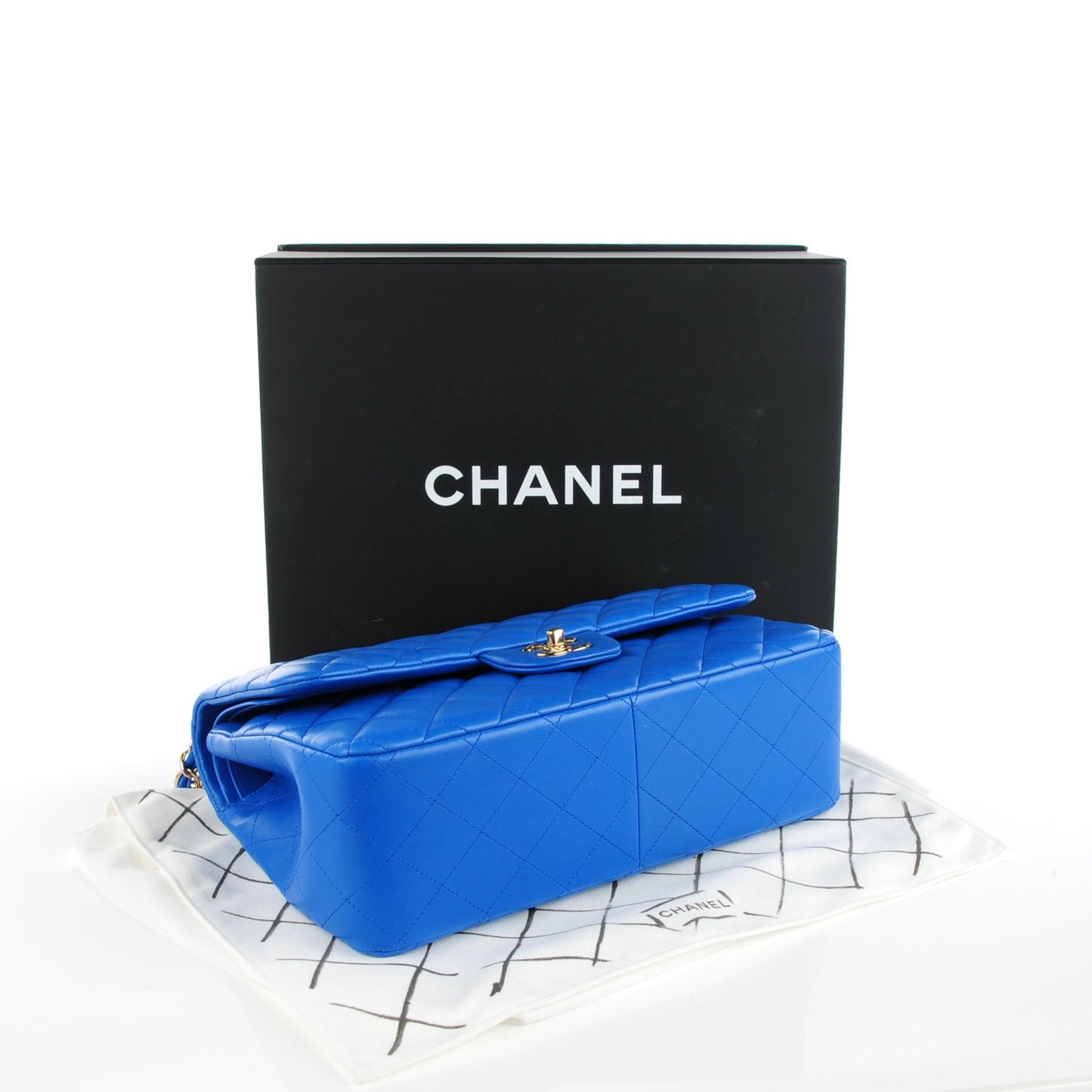 Lambskin Quilted Jumbo Double Flap Blue
