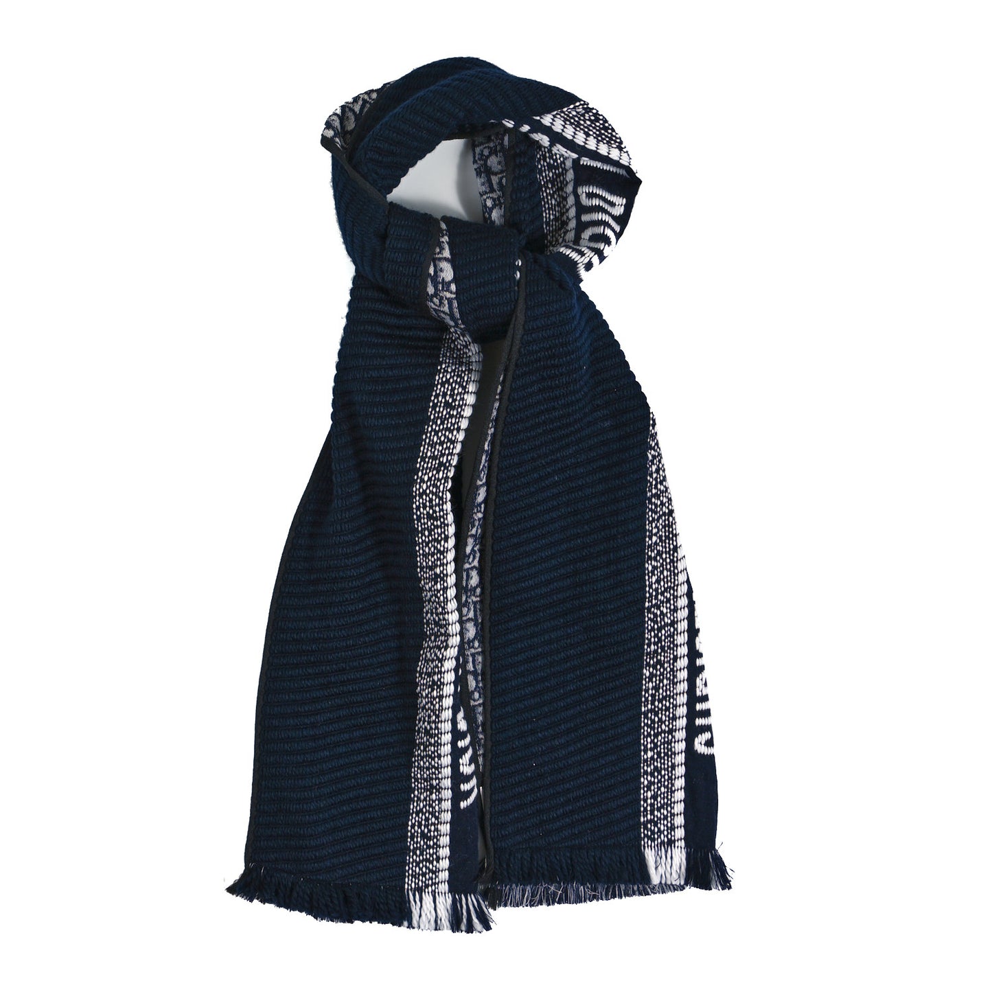 Wool Silk Oblique University Reversible Scarf Navy Blue