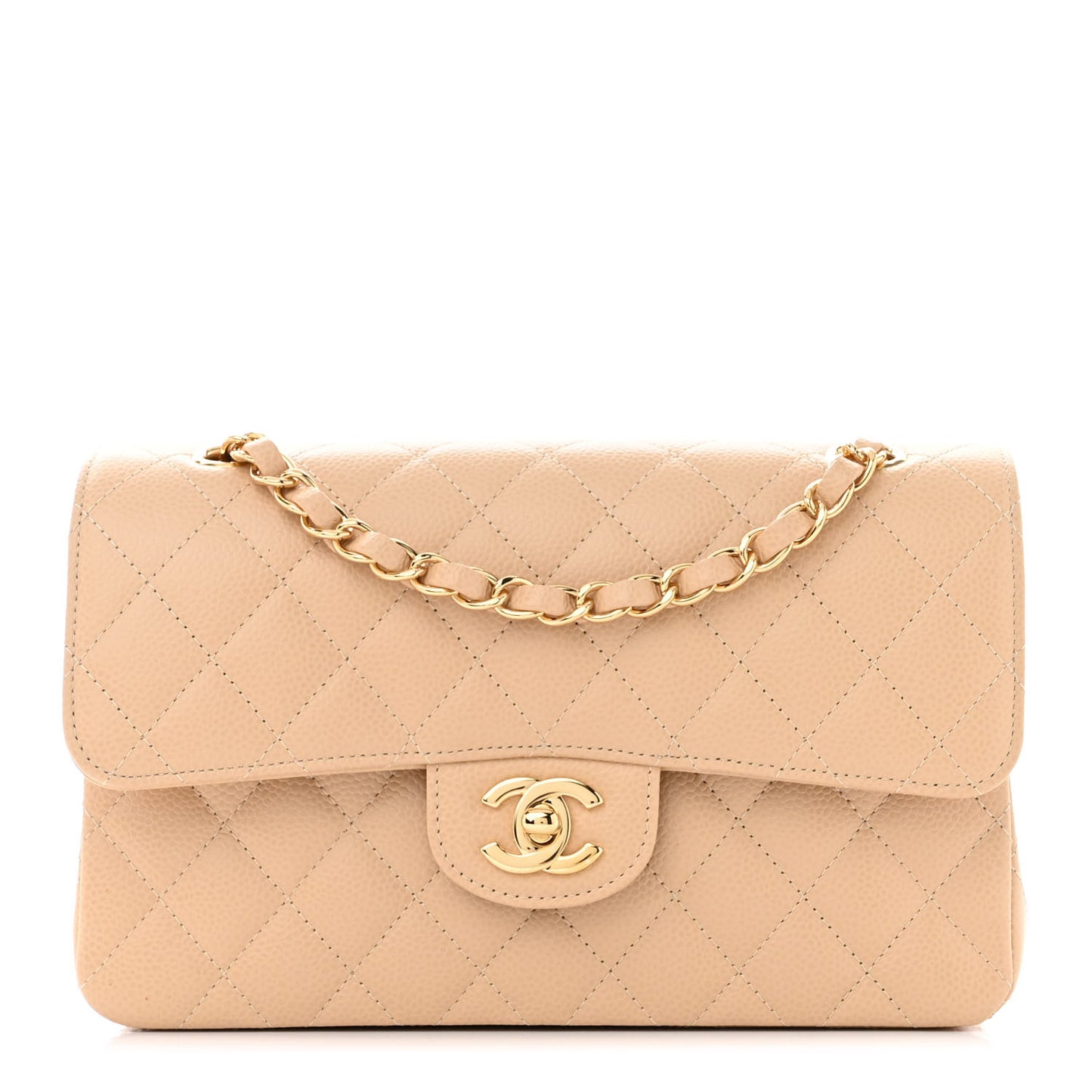 Caviar Quilted Small Double Flap Beige