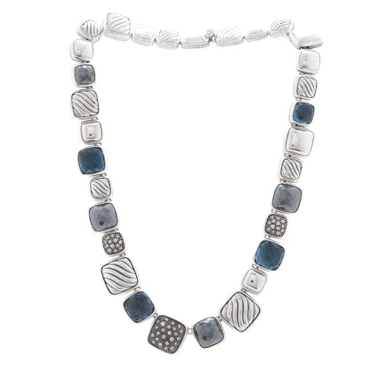David Yurman Sterling Silver Diamond Blue Topaz Hematite Chiclet Necklace 3 of 5