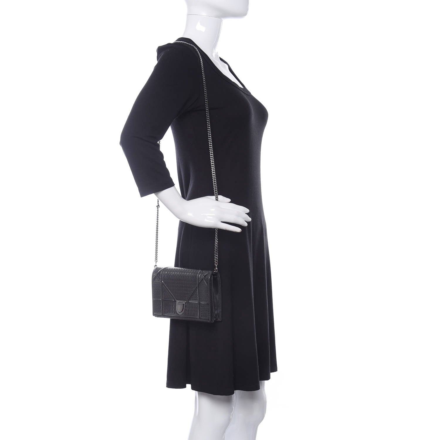 Christian Dior Metallic Patent Micro-Cannage Diorama Wallet on Chain Pouch Onyx Black 2 of 9