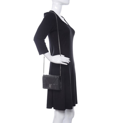 Christian Dior Metallic Patent Micro-Cannage Diorama Wallet on Chain Pouch Onyx Black 2 of 9