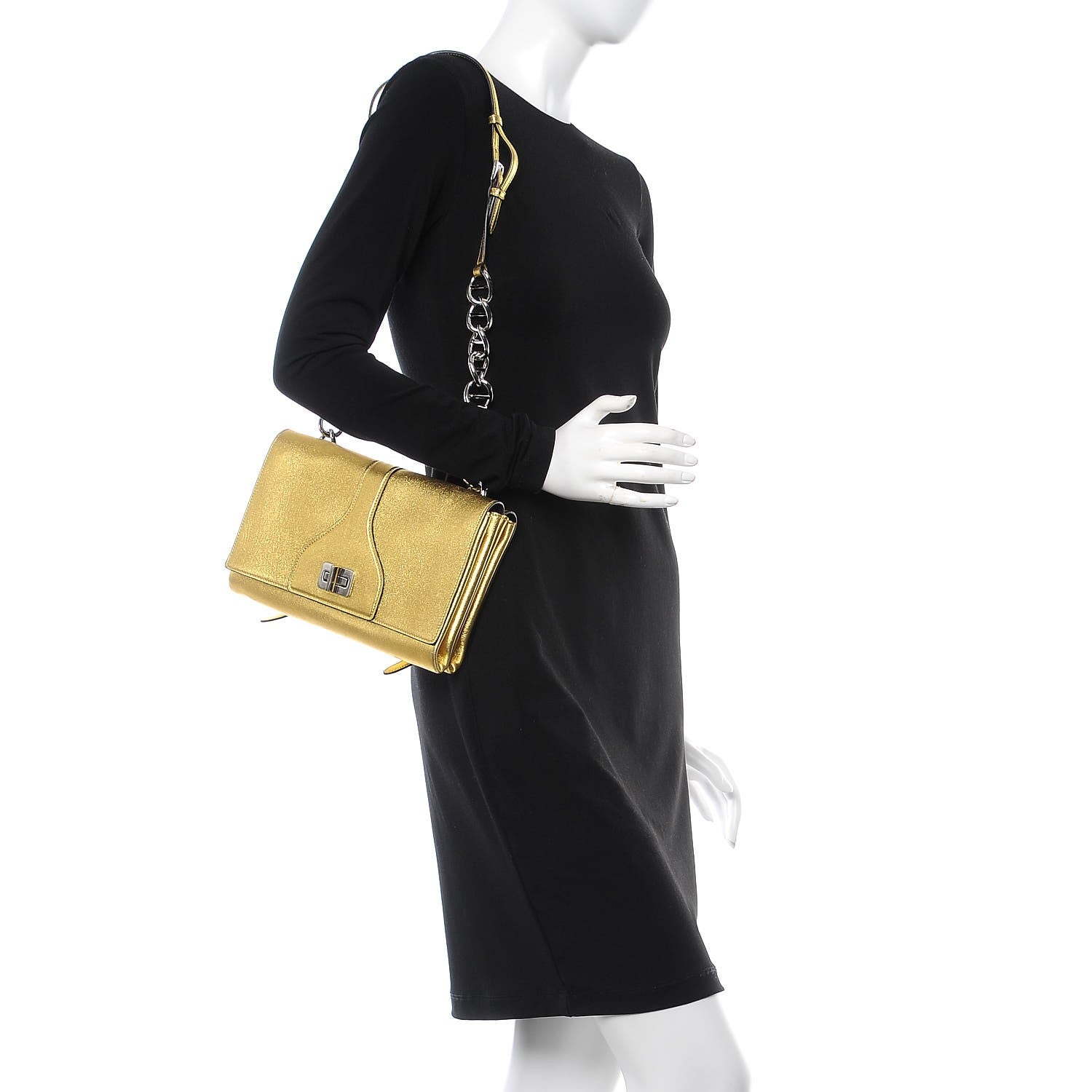 Prada Vitello Soft Chain Flap Bag Gold 2 of 8