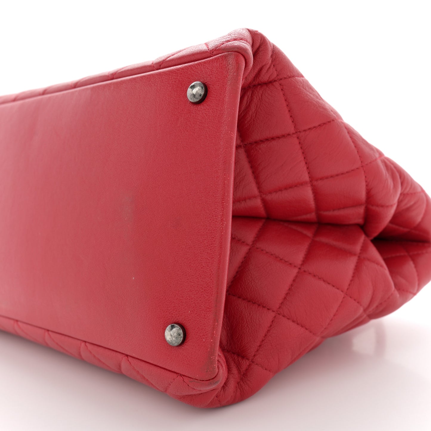 Shiny Sheepskin Quilted Medium Shopping Tote Red