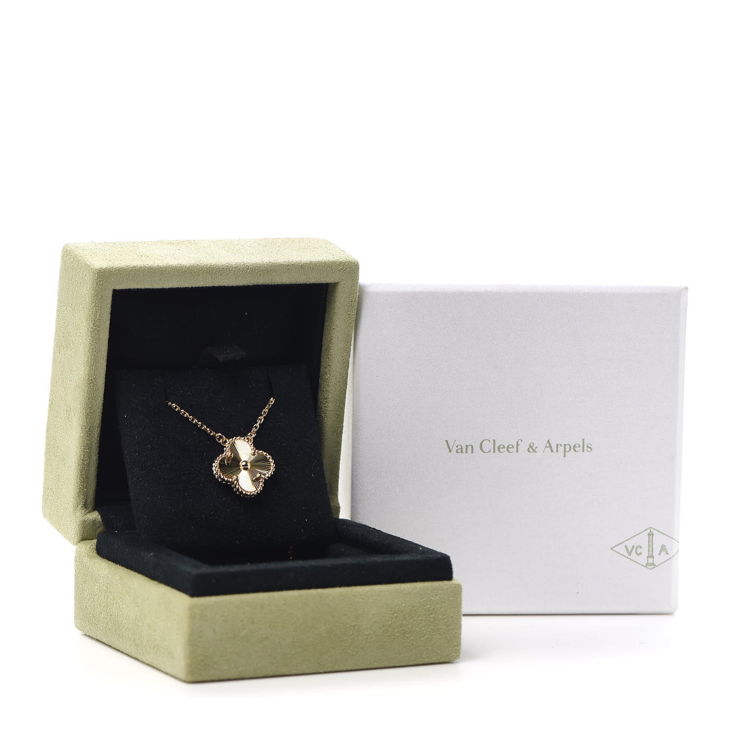 18K Yellow Gold Guilloche Vintage Alhambra Pendant Necklace