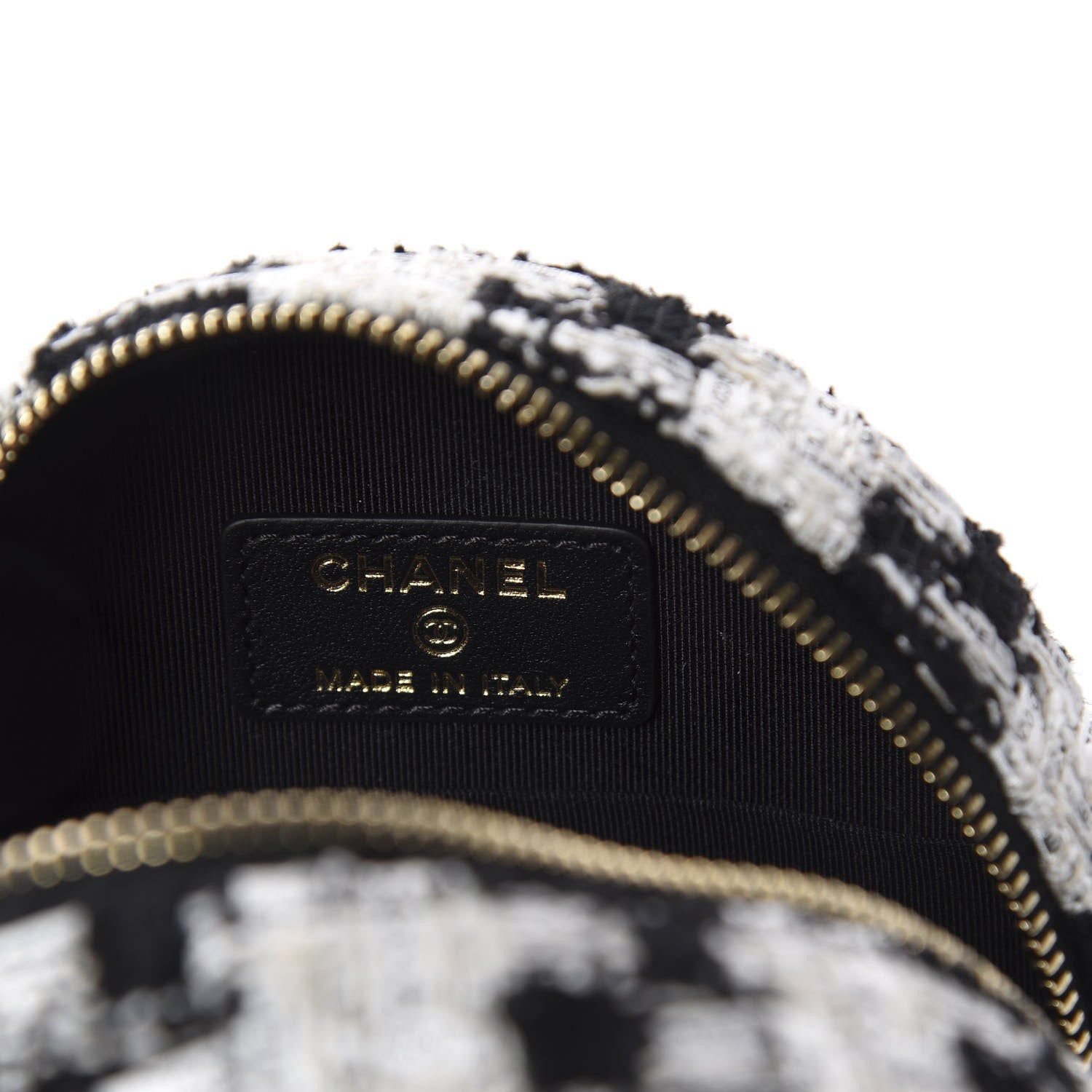 Chanel Tweed Quilted Round Clutch With Chain Black Ecru White 7 of 10