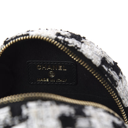 Chanel Tweed Quilted Round Clutch With Chain Black Ecru White 7 of 10