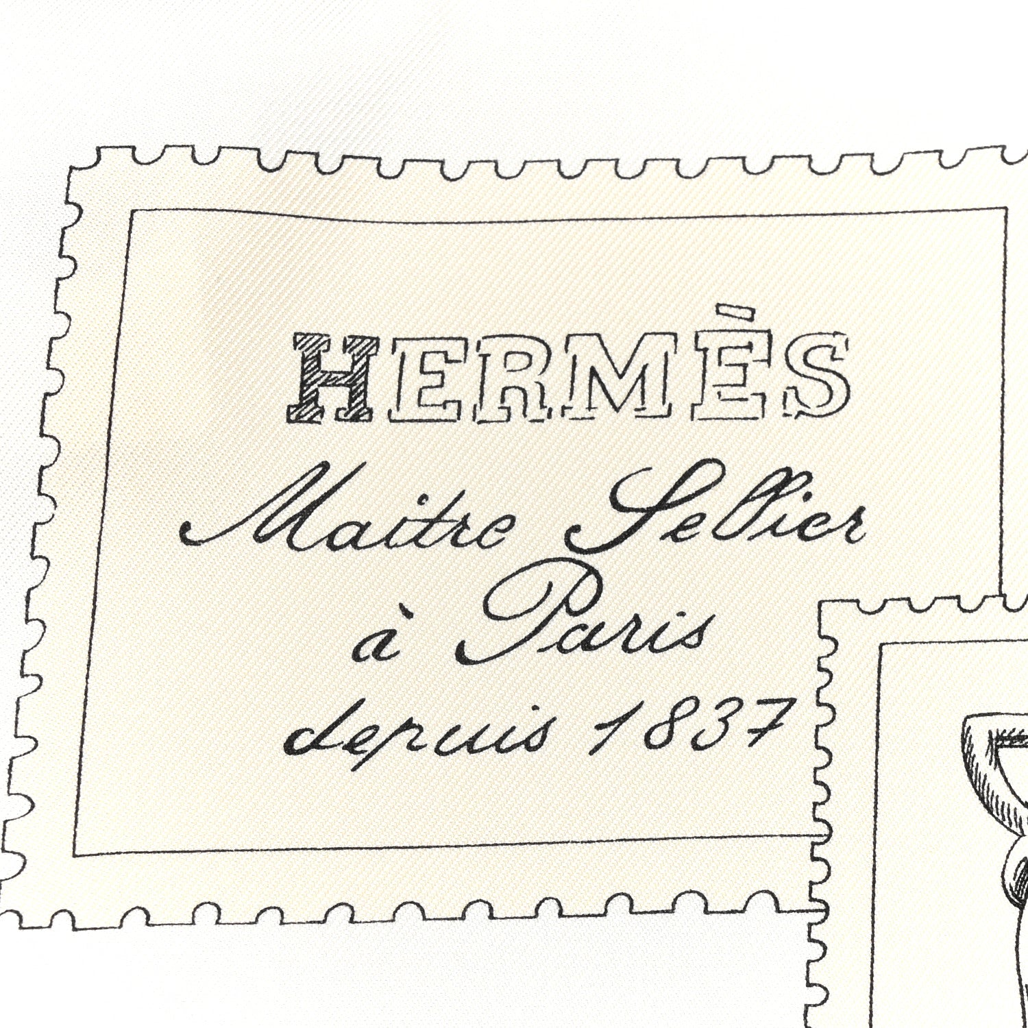 Hermes Silk Le Philateliste Du Faubourg Scarf 90 Gris Parchemin White 2 of 5