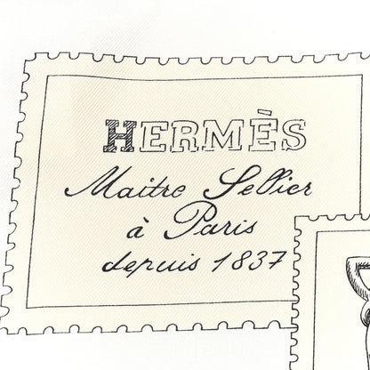 Hermes Silk Le Philateliste Du Faubourg Scarf 90 Gris Parchemin White 2 of 5