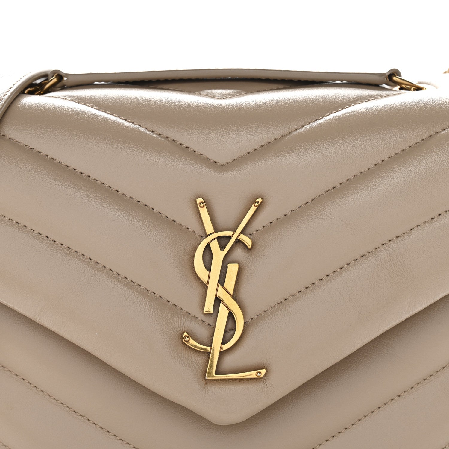 Saint Laurent Calfskin Y Quilted Monogram Small Loulou Chain Satchel Dark Beige 7 of 10